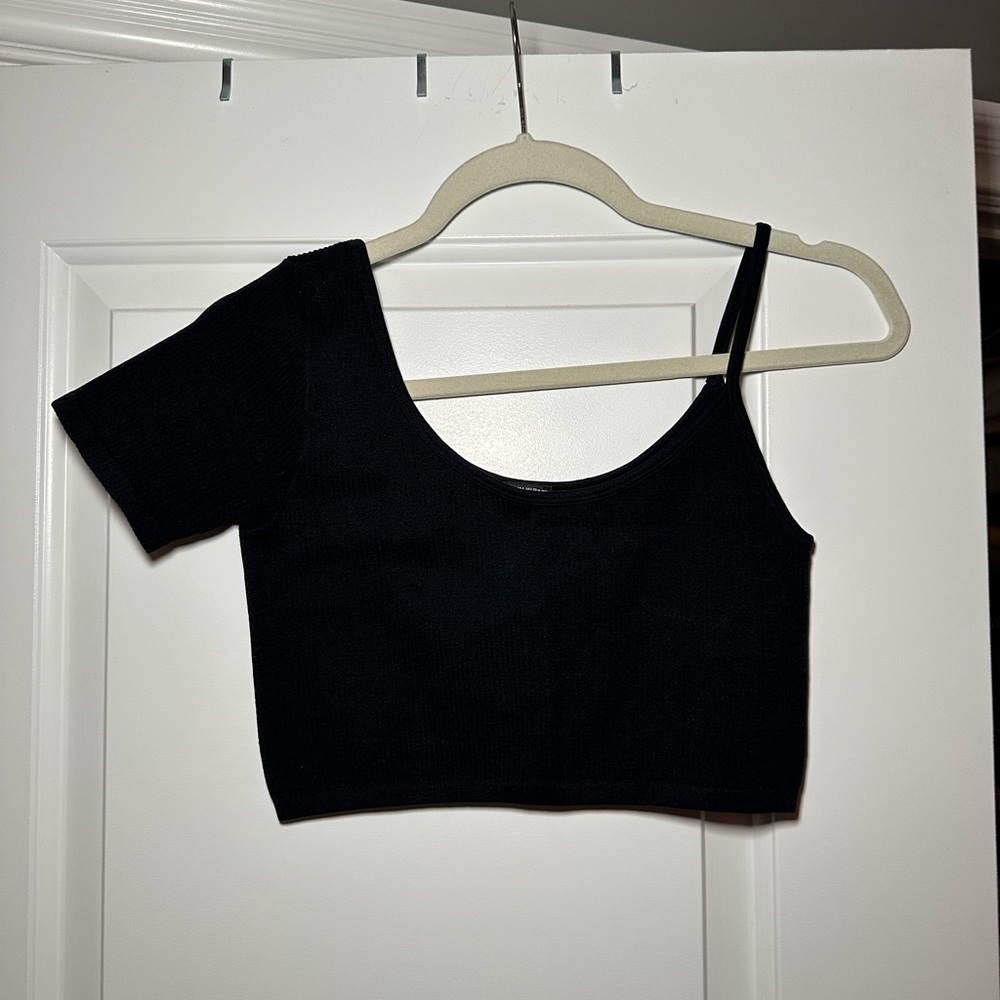 Zara Black Asymmetrical Crop Tank Top